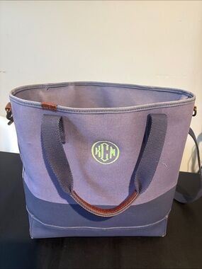 Monogram Canvas Tote with Lavender and Navy Colorblock